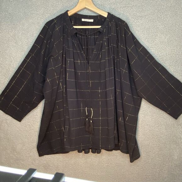Mes Demoiselles Women's Black Metallic Gold Embroidered Blouse One Size Fits All - Picture 1 of 16
